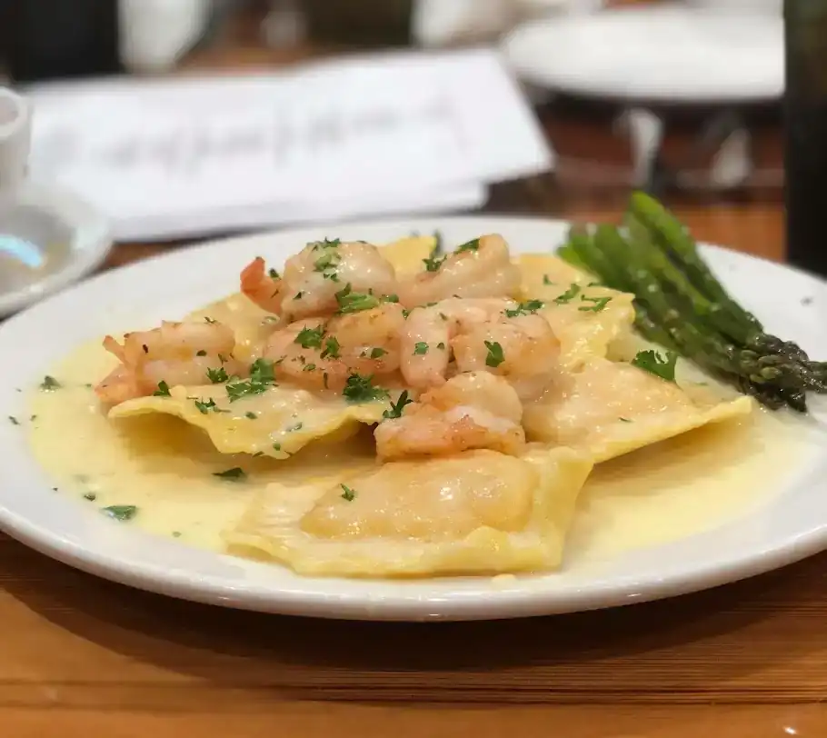 Shrimp ravioli dish