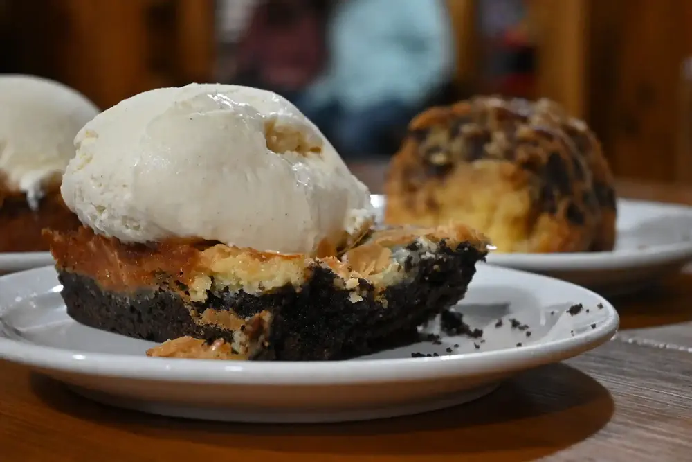 Chocolate butter cake and ice cream